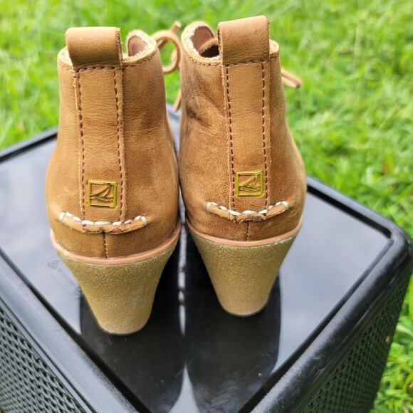 Sperry Boots Womens 8.5M Harlow Burnished Wedge Ankle Bootie Brown Leather Heels - Picture 4 of 7